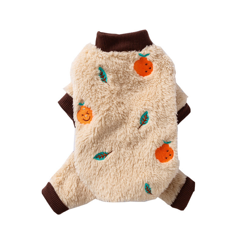 KFX-6640189 Fruit Embroidered Fuzzy Pet Onesie for Small Dogs and Cats in Beige and Gray