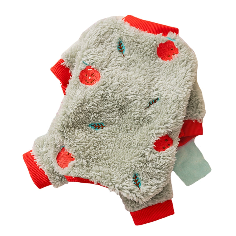 KFX-6640189 Fruit Embroidered Fuzzy Pet Onesie for Small Dogs and Cats in Beige and Gray
