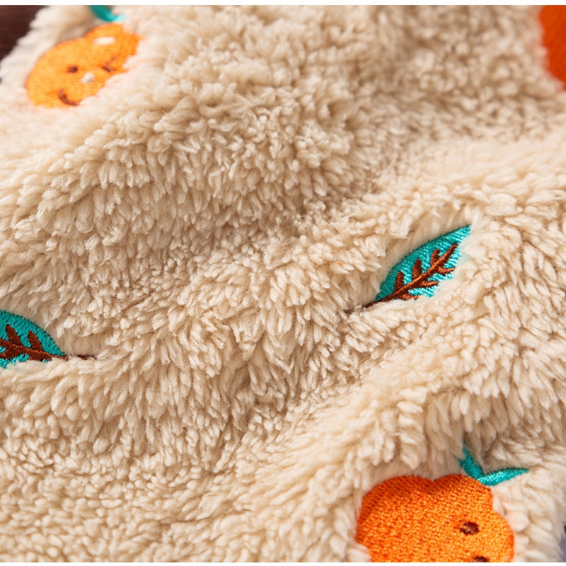 KFX-6640189 Fruit Embroidered Fuzzy Pet Onesie for Small Dogs and Cats in Beige and Gray