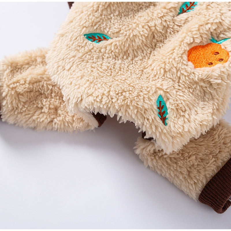 KFX-6640189 Fruit Embroidered Fuzzy Pet Onesie for Small Dogs and Cats in Beige and Gray