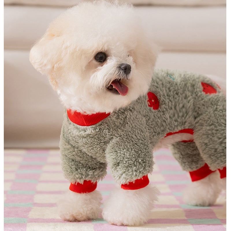 KFX-6640189 Fruit Embroidered Fuzzy Pet Onesie for Small Dogs and Cats in Beige and Gray