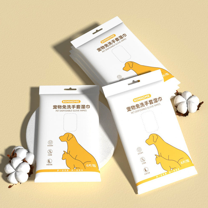 KFX-6641085 Disposable Pet Wet Wipes and Gloves Set for Dogs and Cats – 6 Pack