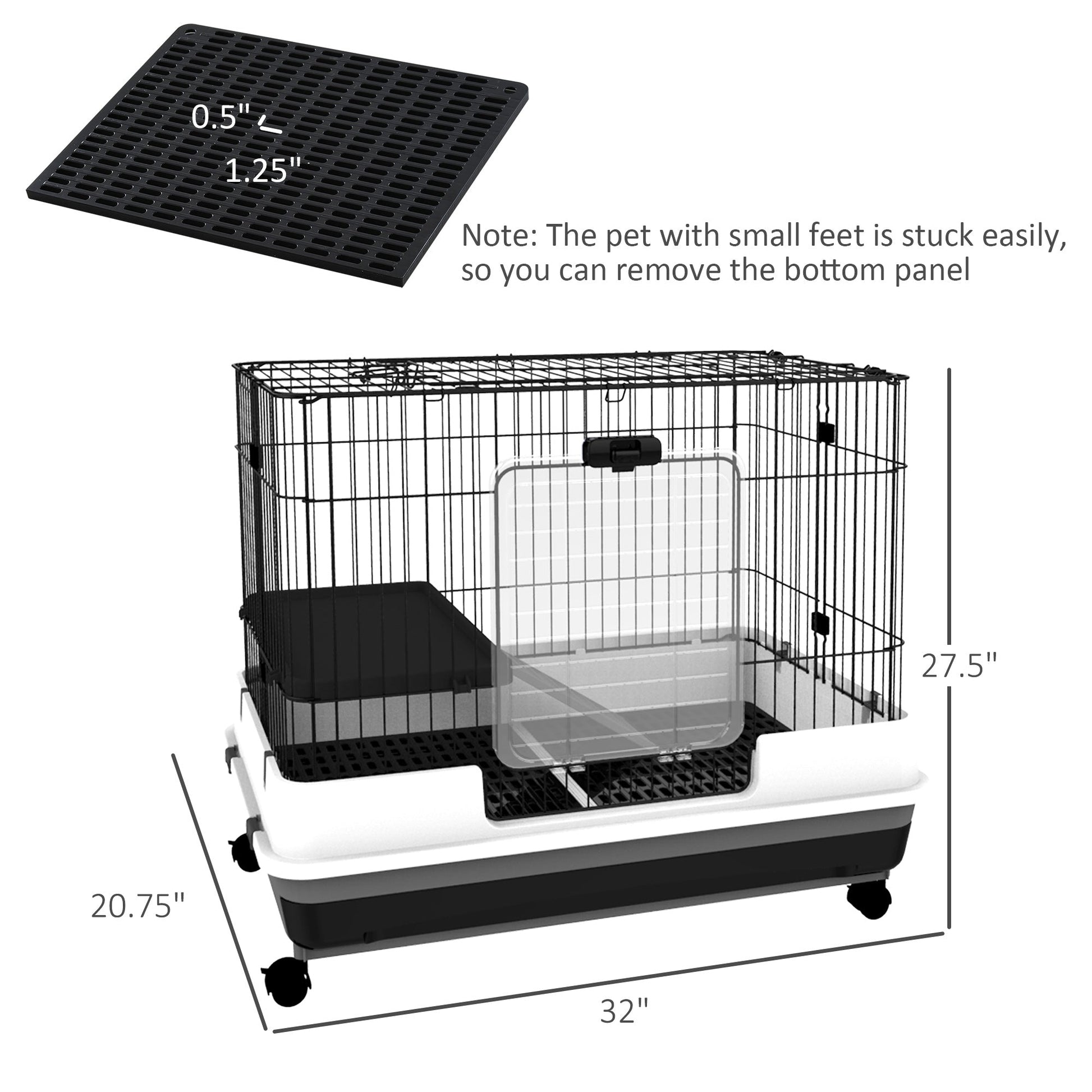 KFX-6645053 2-Level Small Animal Cage with Wheels for Rabbits, Ferrets, and Chinchillas, Indoor Hutch with Access Doors and Platforms