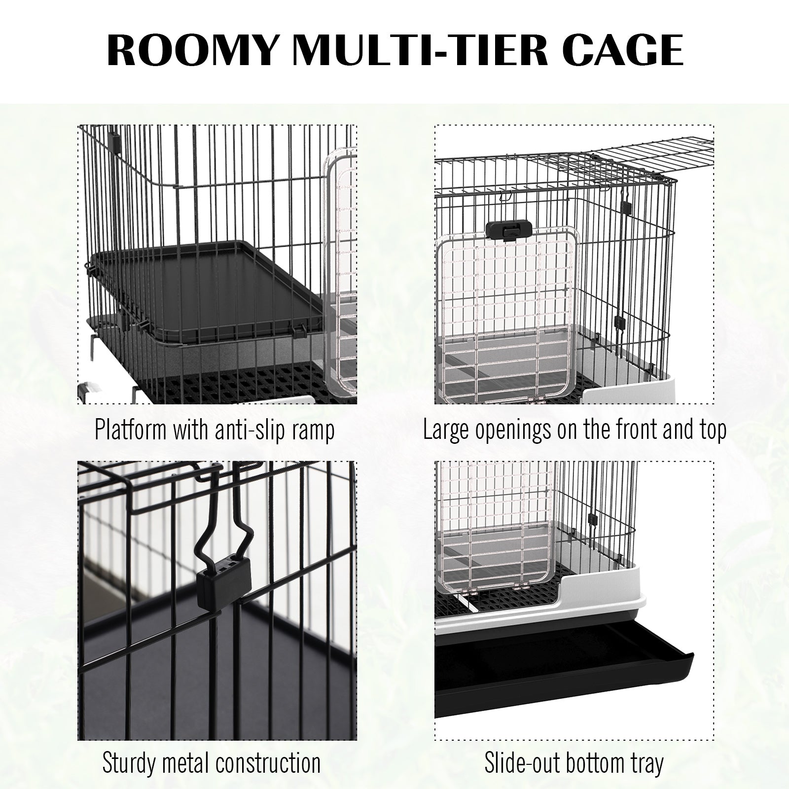 KFX-6645053 2-Level Small Animal Cage with Wheels for Rabbits, Ferrets, and Chinchillas, Indoor Hutch with Access Doors and Platforms