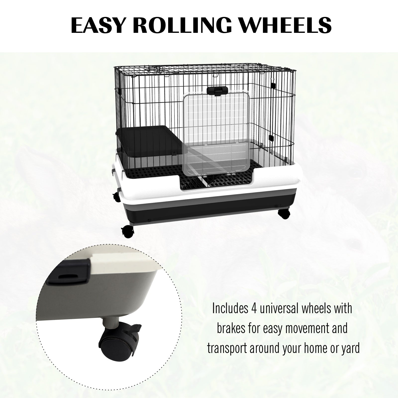 KFX-6645053 2-Level Small Animal Cage with Wheels for Rabbits, Ferrets, and Chinchillas, Indoor Hutch with Access Doors and Platforms