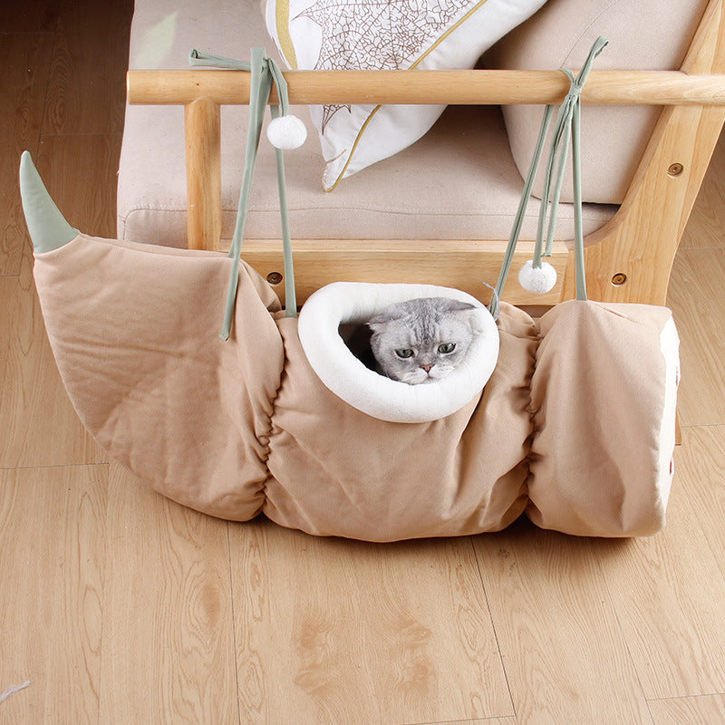 KFX-6648765 Folding Semi-Enclosed Cat Litter Hammock - Durable Cloth Pet Nest with Two Color Options