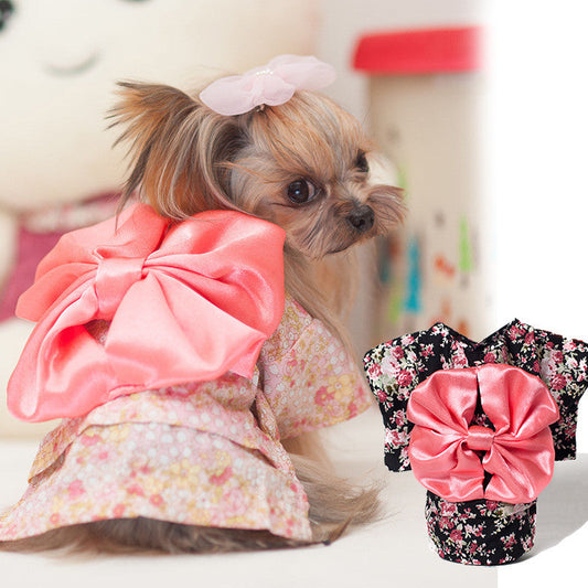 KFX-6649533 Cherry Pink and Charm Black Japanese Kimono Style Pet Clothes for Cats and Dogs