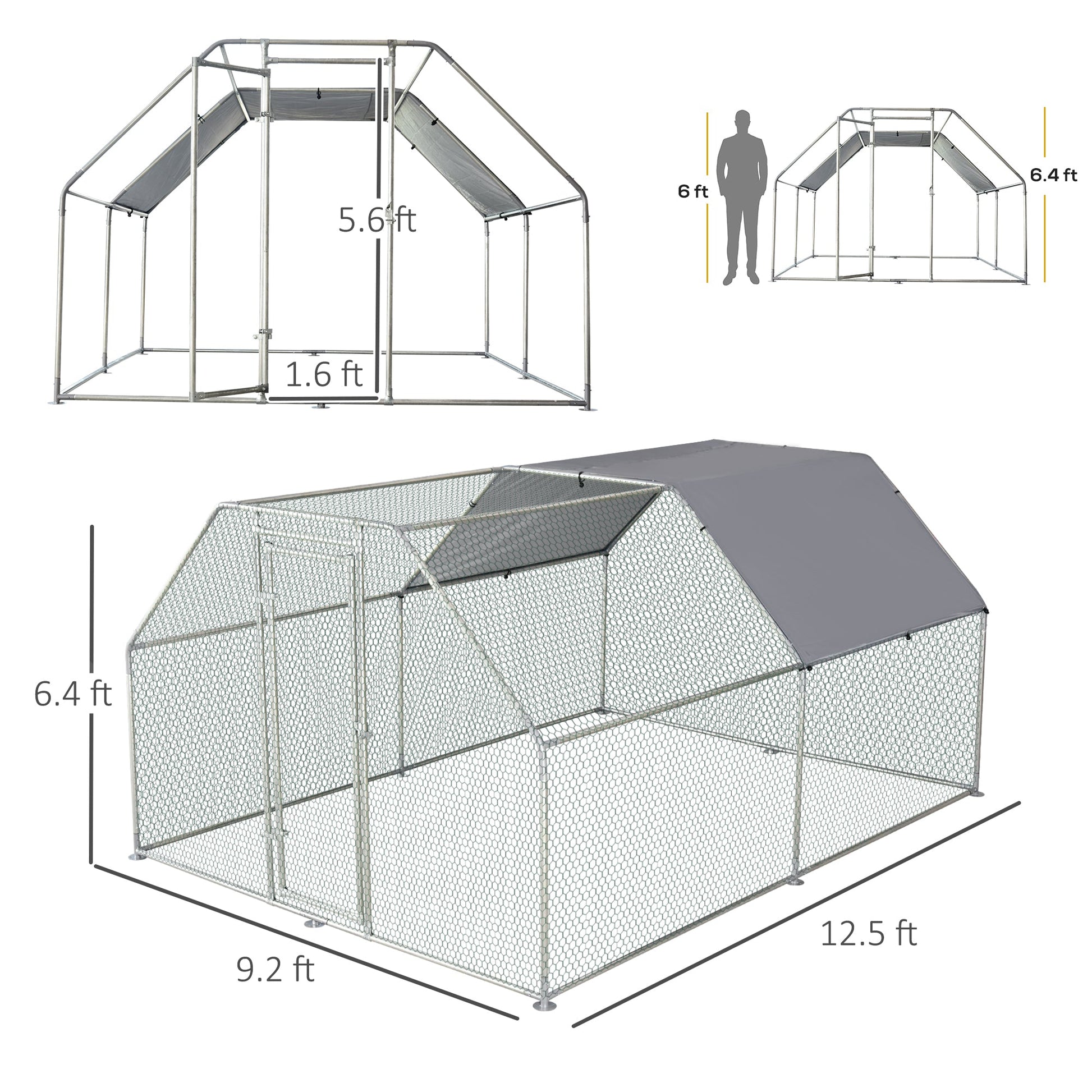KFX-6650813 Large Chicken Coop Run with Waterproof Roof and UV Protection for Poultry