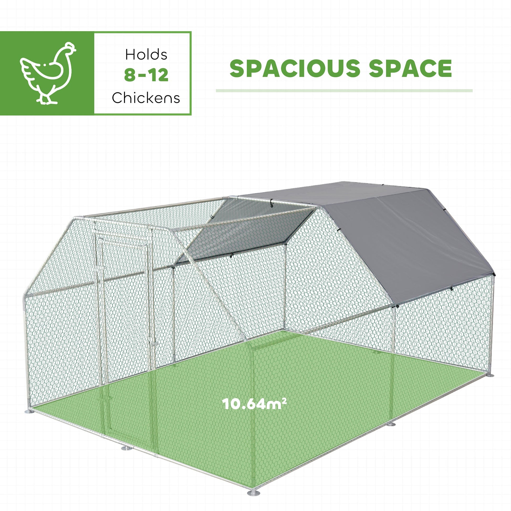 KFX-6650813 Large Chicken Coop Run with Waterproof Roof and UV Protection for Poultry