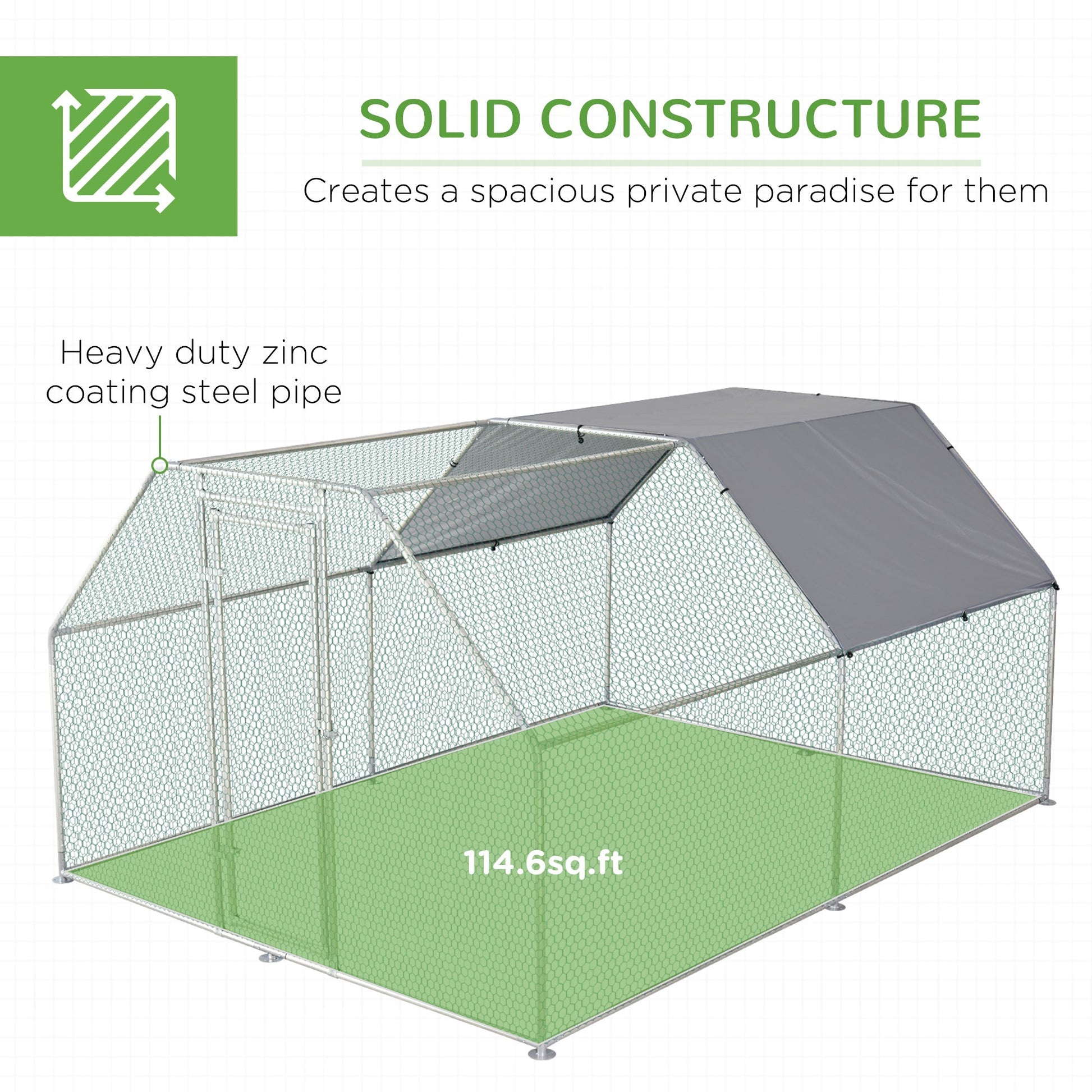KFX-6650813 Large Chicken Coop Run with Waterproof Roof and UV Protection for Poultry