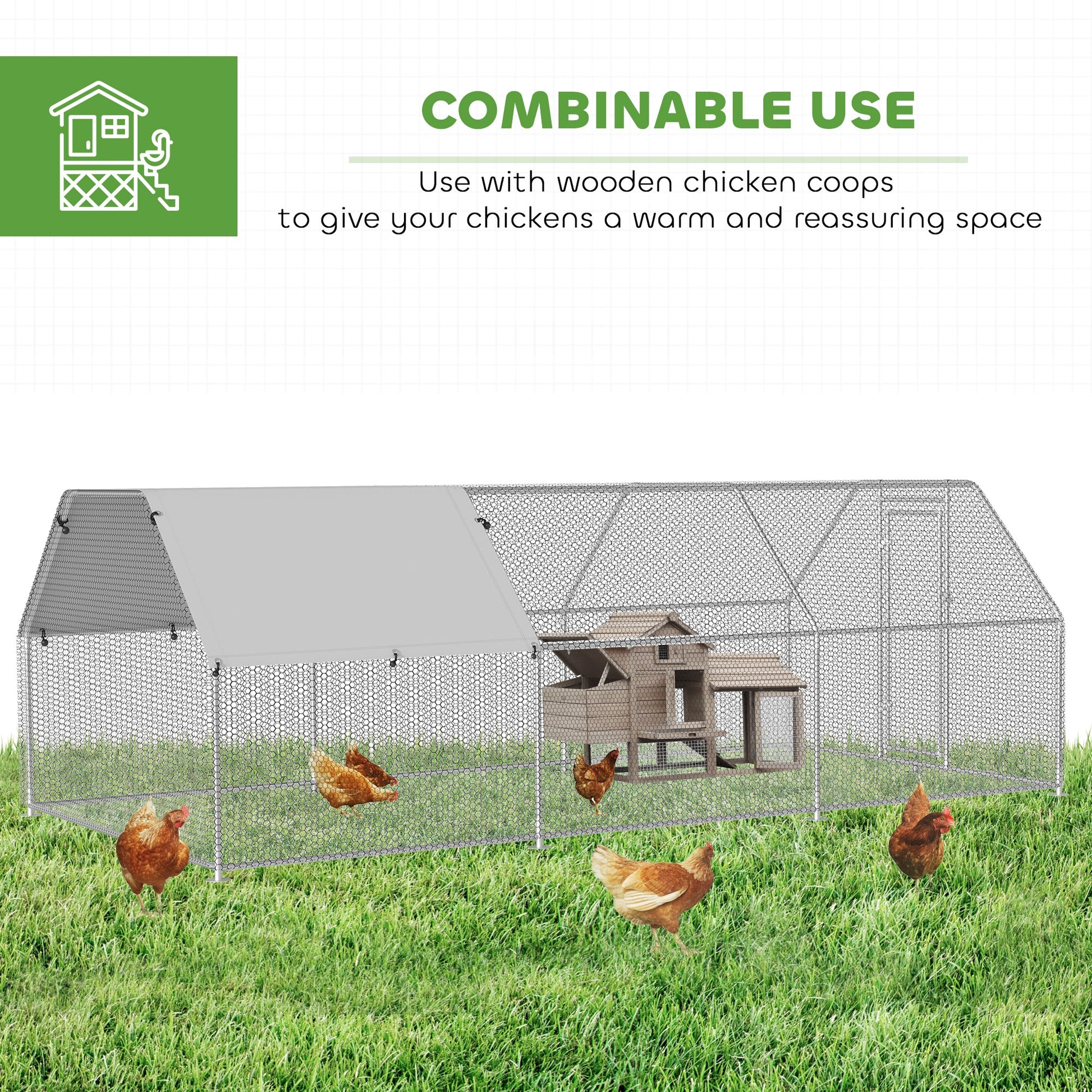 KFX-6650813 Large Chicken Coop Run with Waterproof Roof and UV Protection for Poultry