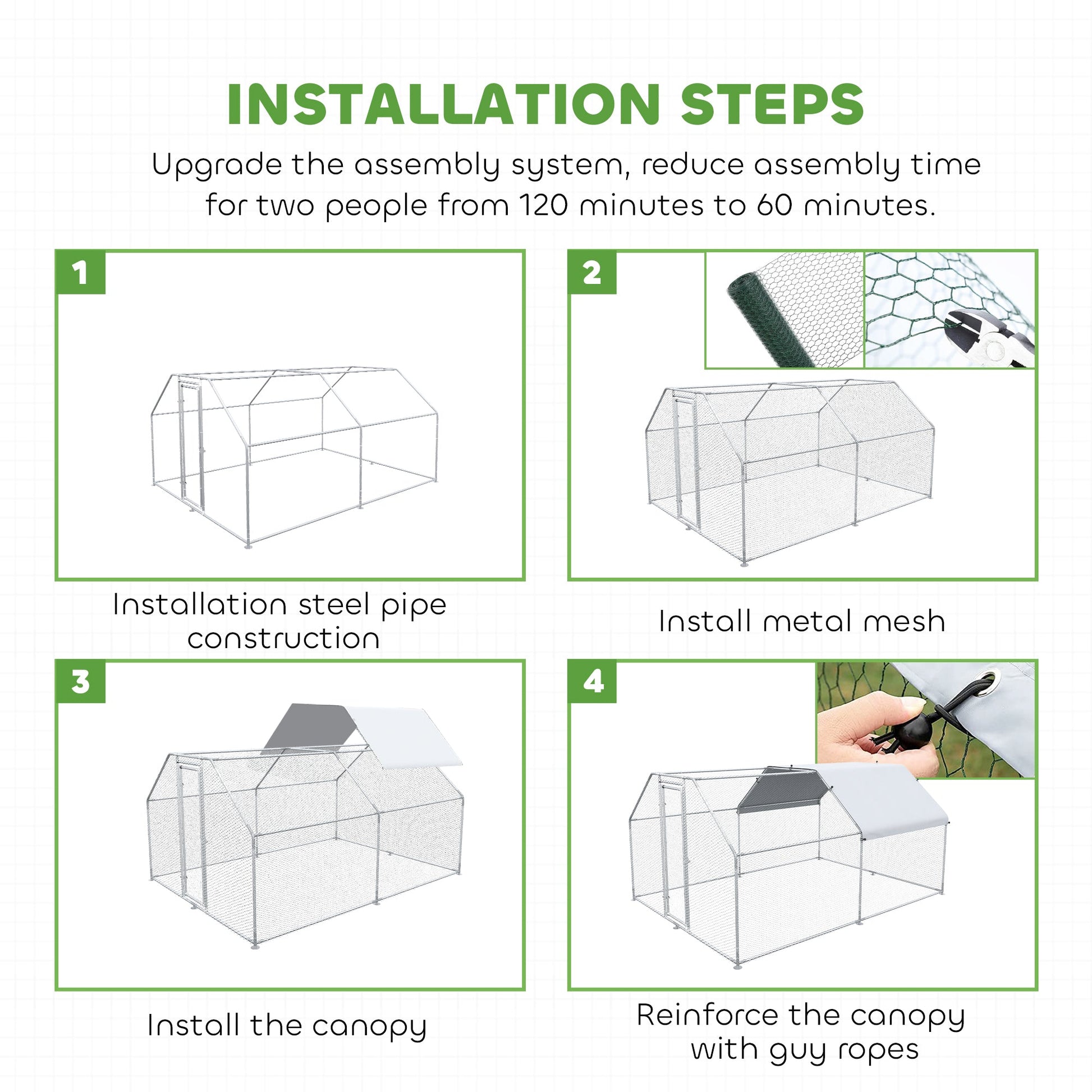KFX-6650813 Large Chicken Coop Run with Waterproof Roof and UV Protection for Poultry