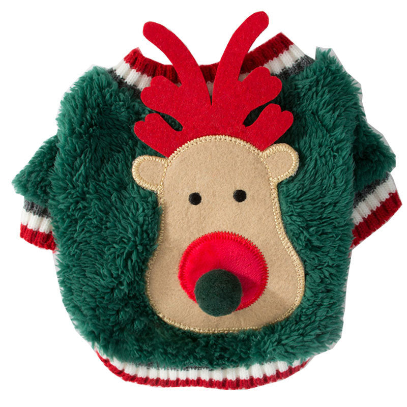 KFX-6651581 Cozy Green and Red Christmas Reindeer Coat for Dogs in Various Sizes