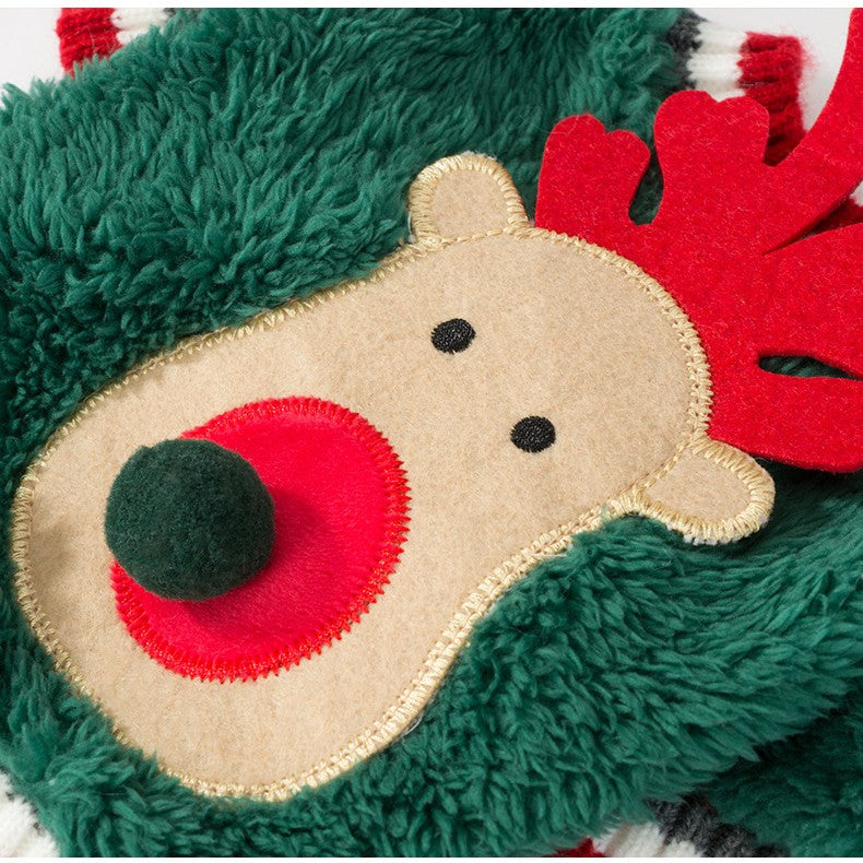 KFX-6651581 Cozy Green and Red Christmas Reindeer Coat for Dogs in Various Sizes