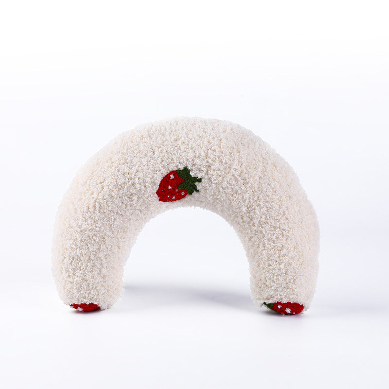 KFX-6653757 U-Shaped Cat Pillow for Cervical Support - Soft Polyester & PP Cotton, 24x20x7cm - Available in White, Pink, Blue, Yellow