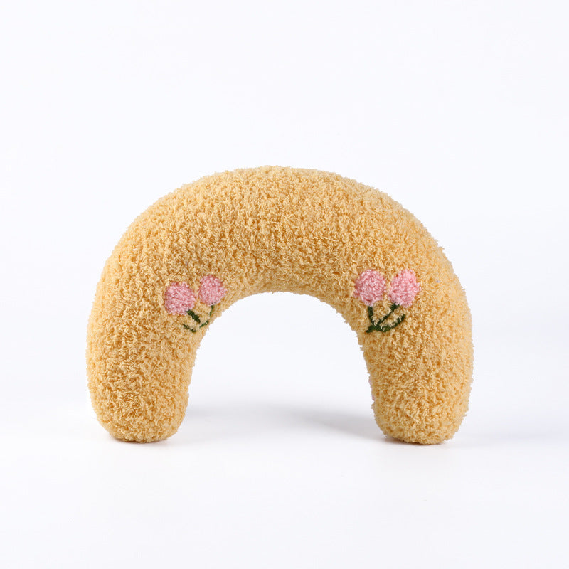 KFX-6653757 U-Shaped Cat Pillow for Cervical Support - Soft Polyester & PP Cotton, 24x20x7cm - Available in White, Pink, Blue, Yellow