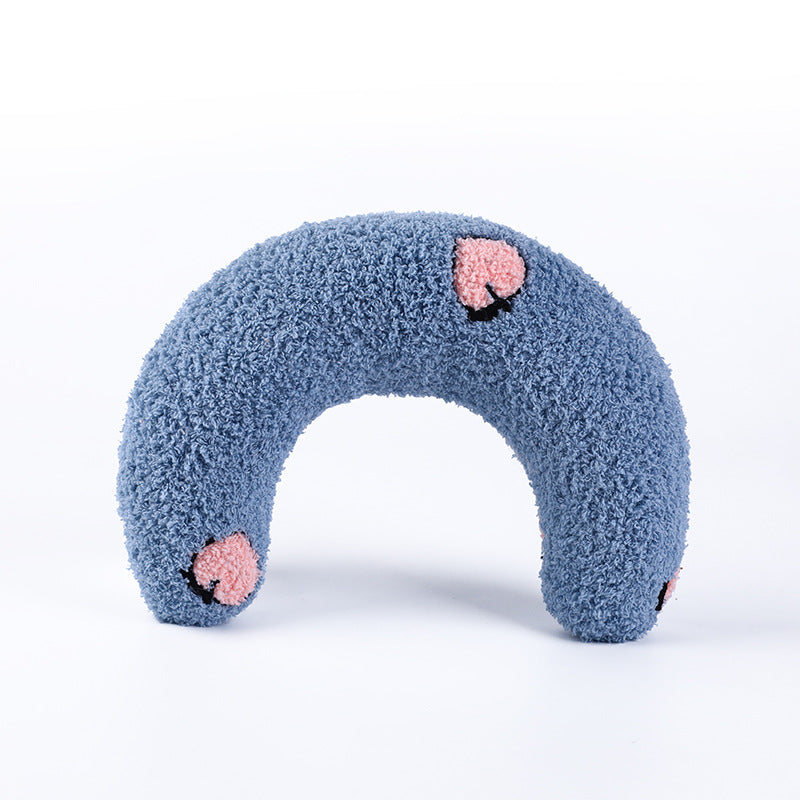 KFX-6653757 U-Shaped Cat Pillow for Cervical Support - Soft Polyester & PP Cotton, 24x20x7cm - Available in White, Pink, Blue, Yellow