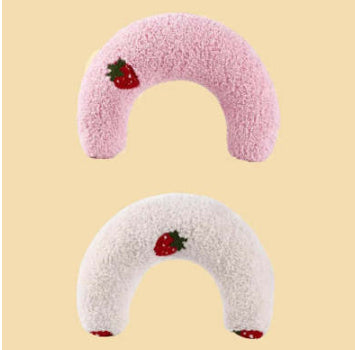 KFX-6653757 U-Shaped Cat Pillow for Cervical Support - Soft Polyester & PP Cotton, 24x20x7cm - Available in White, Pink, Blue, Yellow