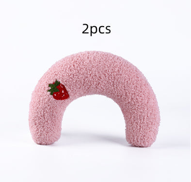 KFX-6653757 U-Shaped Cat Pillow for Cervical Support - Soft Polyester & PP Cotton, 24x20x7cm - Available in White, Pink, Blue, Yellow