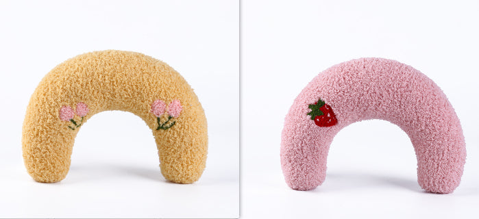KFX-6653757 U-Shaped Cat Pillow for Cervical Support - Soft Polyester & PP Cotton, 24x20x7cm - Available in White, Pink, Blue, Yellow
