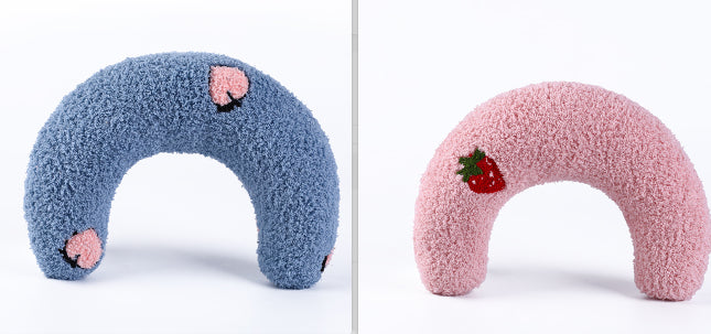 KFX-6653757 U-Shaped Cat Pillow for Cervical Support - Soft Polyester & PP Cotton, 24x20x7cm - Available in White, Pink, Blue, Yellow