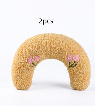 KFX-6653757 U-Shaped Cat Pillow for Cervical Support - Soft Polyester & PP Cotton, 24x20x7cm - Available in White, Pink, Blue, Yellow