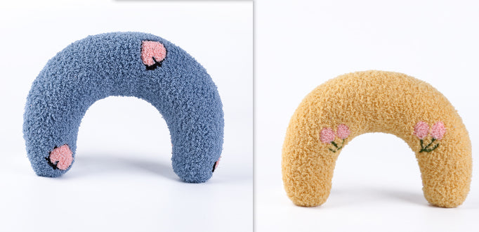 KFX-6653757 U-Shaped Cat Pillow for Cervical Support - Soft Polyester & PP Cotton, 24x20x7cm - Available in White, Pink, Blue, Yellow