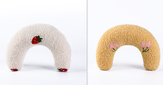 KFX-6653757 U-Shaped Cat Pillow for Cervical Support - Soft Polyester & PP Cotton, 24x20x7cm - Available in White, Pink, Blue, Yellow