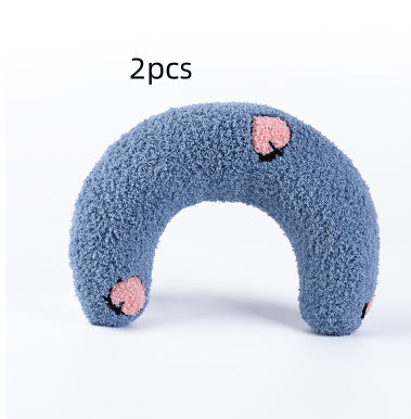 KFX-6653757 U-Shaped Cat Pillow for Cervical Support - Soft Polyester & PP Cotton, 24x20x7cm - Available in White, Pink, Blue, Yellow