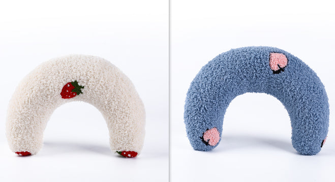 KFX-6653757 U-Shaped Cat Pillow for Cervical Support - Soft Polyester & PP Cotton, 24x20x7cm - Available in White, Pink, Blue, Yellow