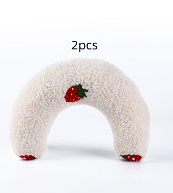 KFX-6653757 U-Shaped Cat Pillow for Cervical Support - Soft Polyester & PP Cotton, 24x20x7cm - Available in White, Pink, Blue, Yellow