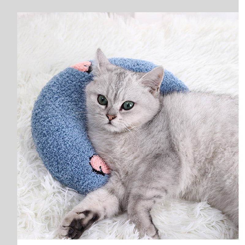 KFX-6653757 U-Shaped Cat Pillow for Cervical Support - Soft Polyester & PP Cotton, 24x20x7cm - Available in White, Pink, Blue, Yellow