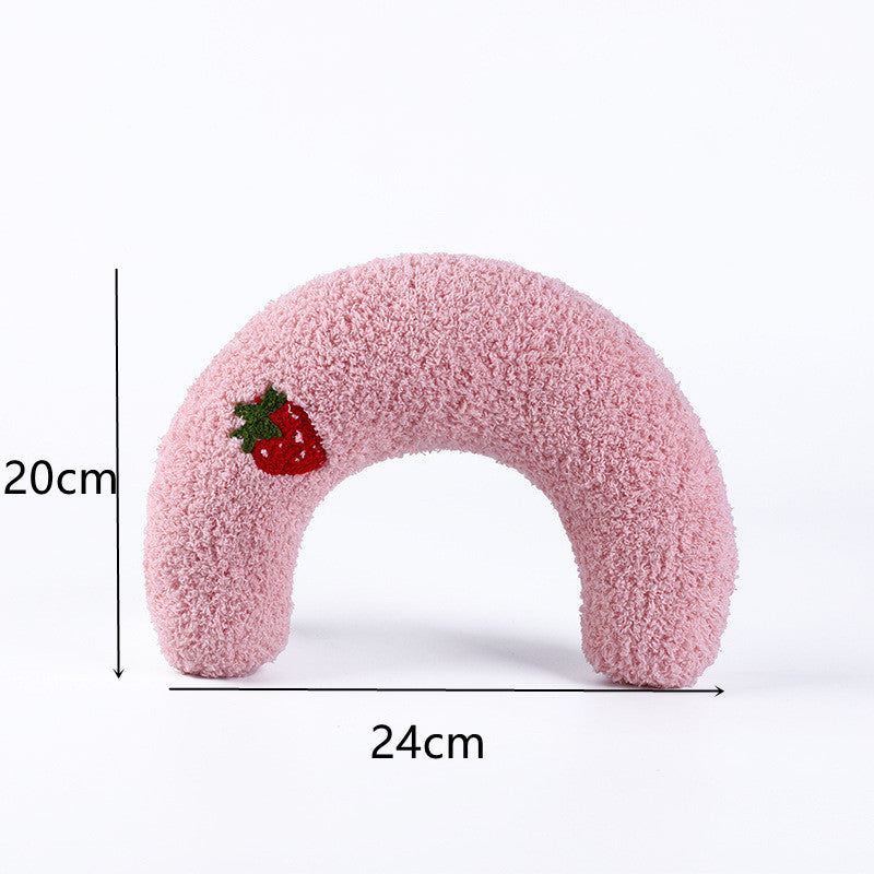 KFX-6653757 U-Shaped Cat Pillow for Cervical Support - Soft Polyester & PP Cotton, 24x20x7cm - Available in White, Pink, Blue, Yellow