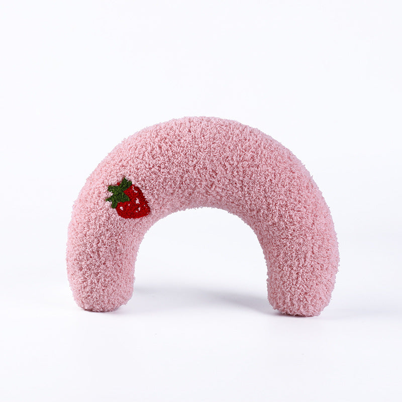 KFX-6653757 U-Shaped Cat Pillow for Cervical Support - Soft Polyester & PP Cotton, 24x20x7cm - Available in White, Pink, Blue, Yellow