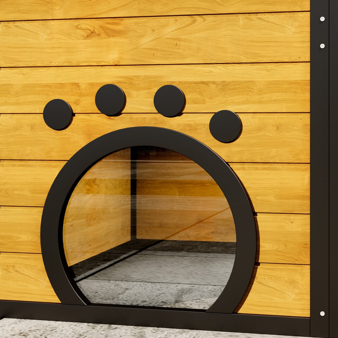 KFX-6656189 Indoor/Outdoor Multi-Level Cat Enclosure with Weatherproof Design, Window Attachment, Platforms, and Lounges in Brown