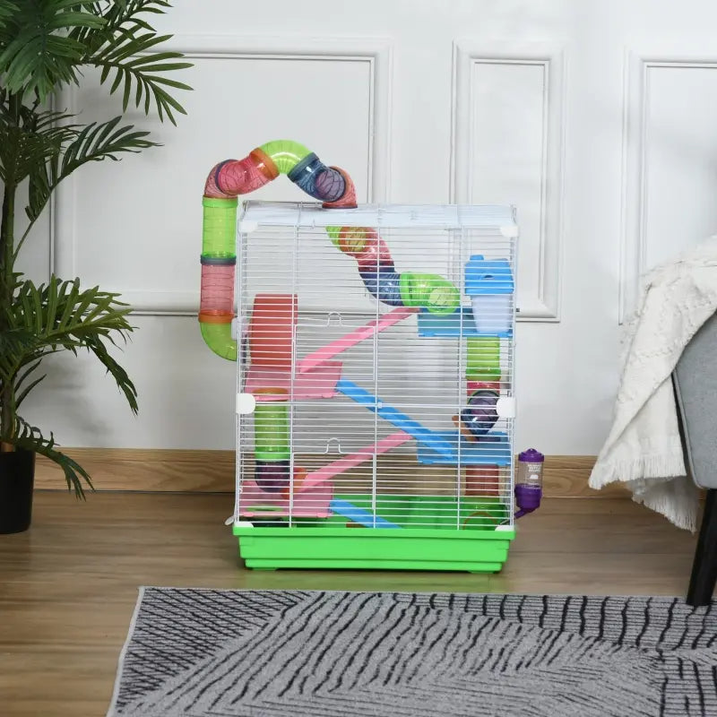 KFX-6656573 5-Tier Hamster Cage with Exercise Wheel, Tunnels, and Portable Design