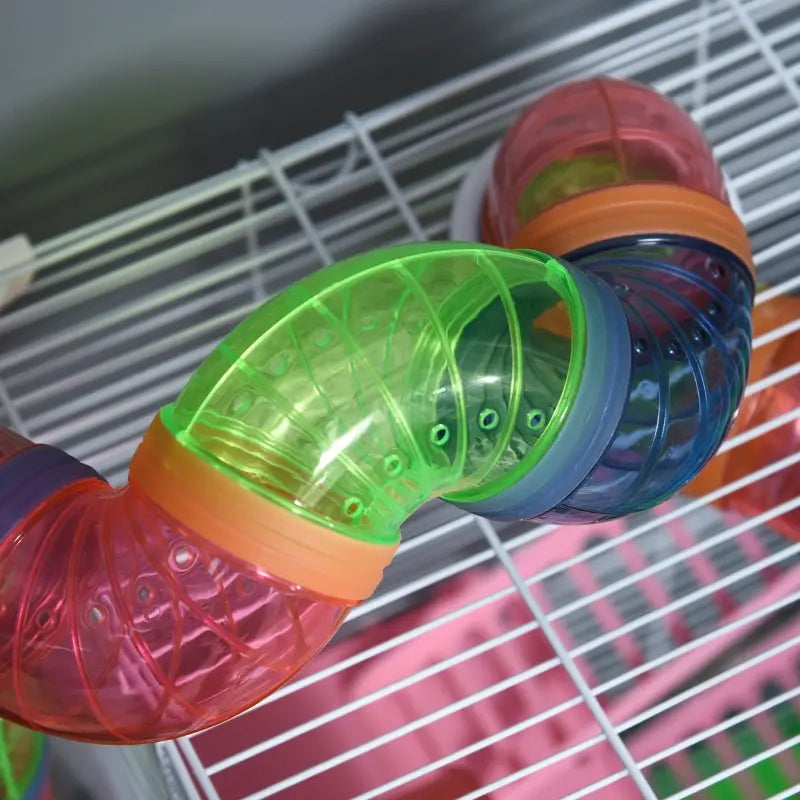 KFX-6656573 5-Tier Hamster Cage with Exercise Wheel, Tunnels, and Portable Design