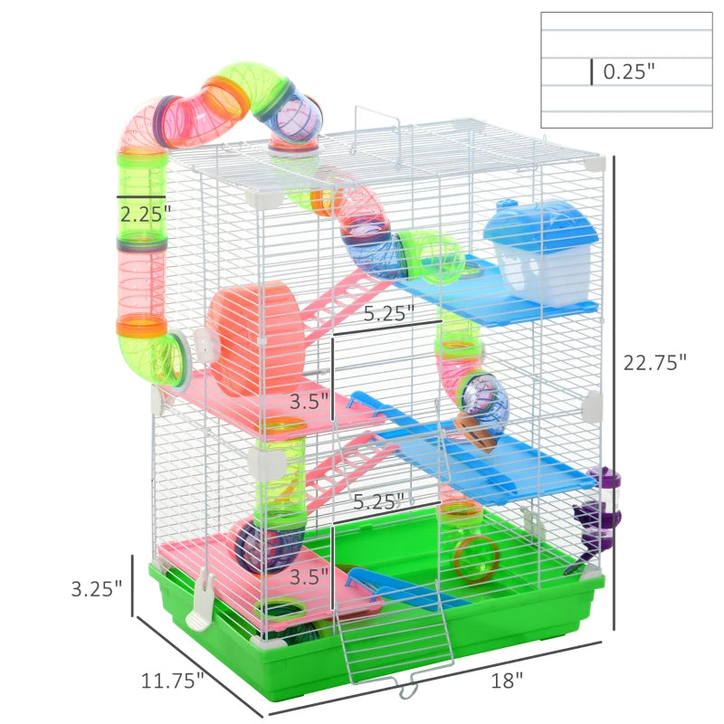 KFX-6656573 5-Tier Hamster Cage with Exercise Wheel, Tunnels, and Portable Design