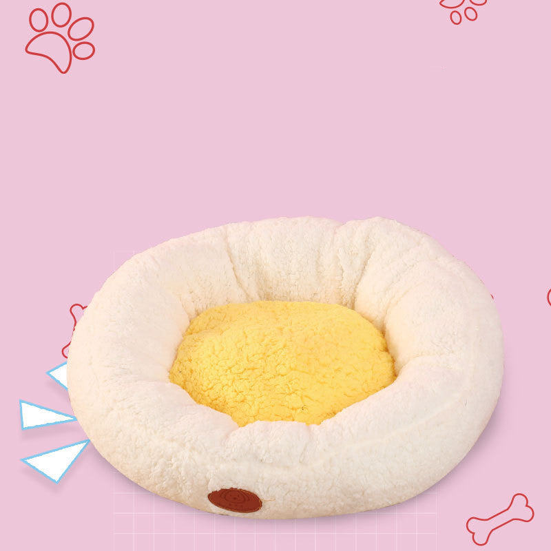 KFX-6656957 Cozy White Lamb Cashmere Egg Yolk Nest Pet Bed - 55x20cm