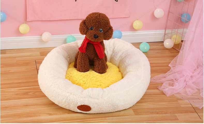 KFX-6656957 Cozy White Lamb Cashmere Egg Yolk Nest Pet Bed - 55x20cm