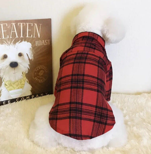 KFX-6657085 Stylish Cotton Pet Dog Shirt with Lattice Design - Fashionable and Simple Dog Apparel
