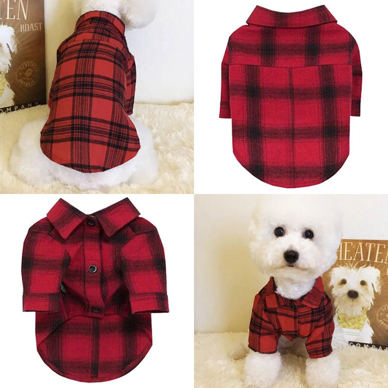 KFX-6657085 Stylish Cotton Pet Dog Shirt with Lattice Design - Fashionable and Simple Dog Apparel