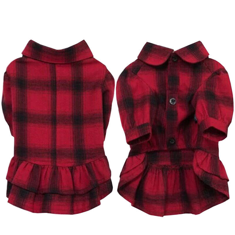 KFX-6657085 Stylish Cotton Pet Dog Shirt with Lattice Design - Fashionable and Simple Dog Apparel