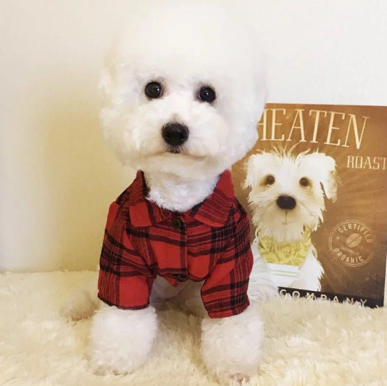 KFX-6657085 Stylish Cotton Pet Dog Shirt with Lattice Design - Fashionable and Simple Dog Apparel