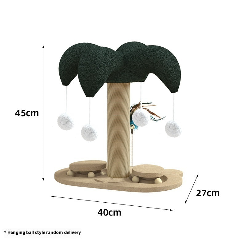 KFX-6657725 Solid Wood Cat Scratching Post with Sisal and Turntable Design for Climbing and Play
