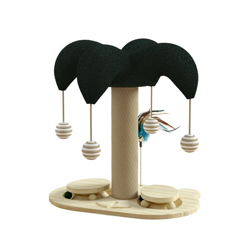 KFX-6657725 Solid Wood Cat Scratching Post with Sisal and Turntable Design for Climbing and Play