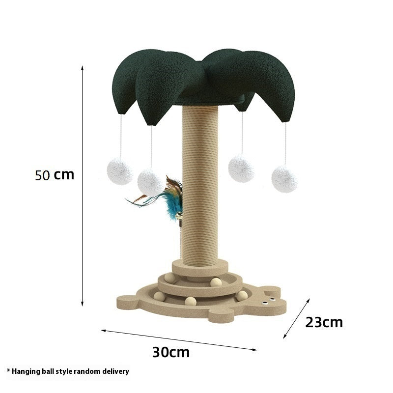 KFX-6657725 Solid Wood Cat Scratching Post with Sisal and Turntable Design for Climbing and Play
