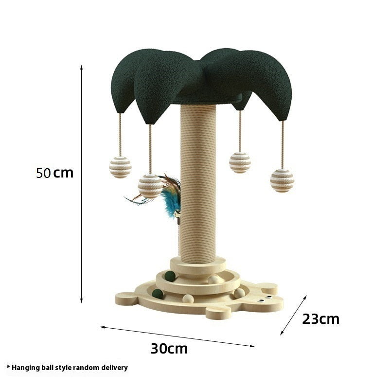 KFX-6657725 Solid Wood Cat Scratching Post with Sisal and Turntable Design for Climbing and Play