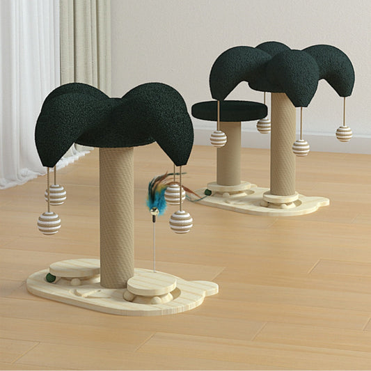 KFX-6657725 Solid Wood Cat Scratching Post with Sisal and Turntable Design for Climbing and Play