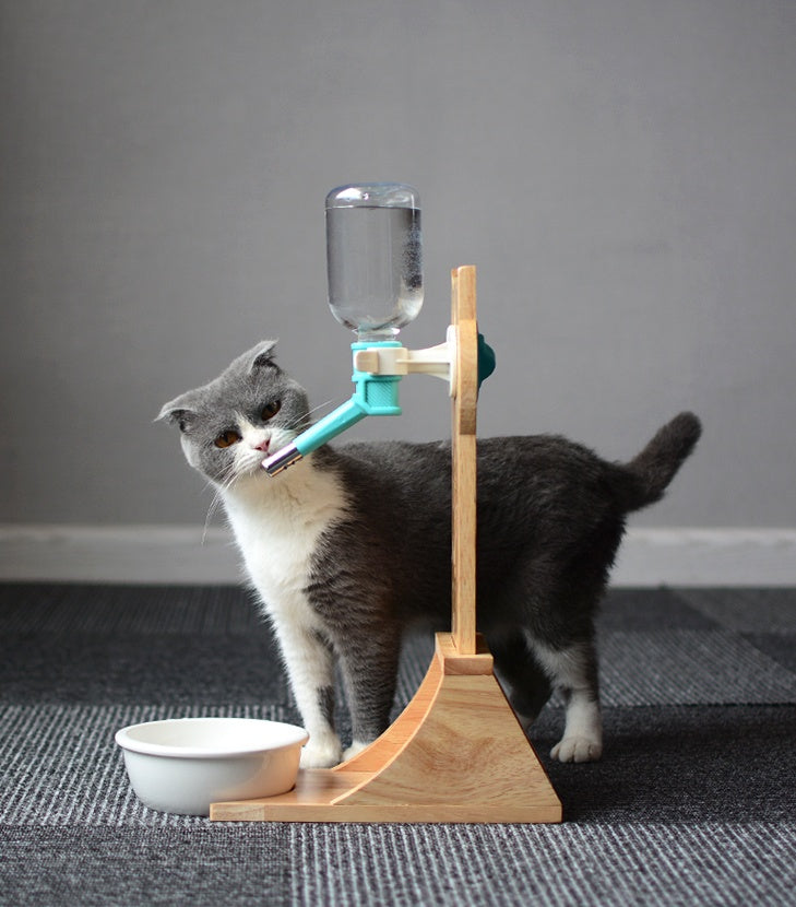 KFX-6658749 Pet Water Fountain with Bamboo and Oak Holder - 300ml Capacity, Available in 3 Colors